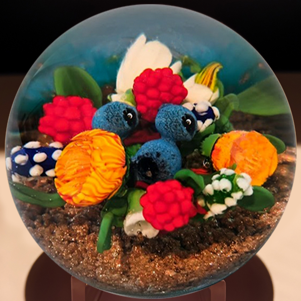Chris Sherwin Lampwork Berry and Floral Paperweight