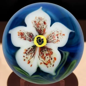 Orient & Flume Art Glass Paperweight Large White Flower 1977